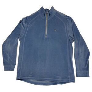 Tommy Bahama Mens 1/4 Zip Slate Blue Velour Pullover Swordfish Athleisure Sz L